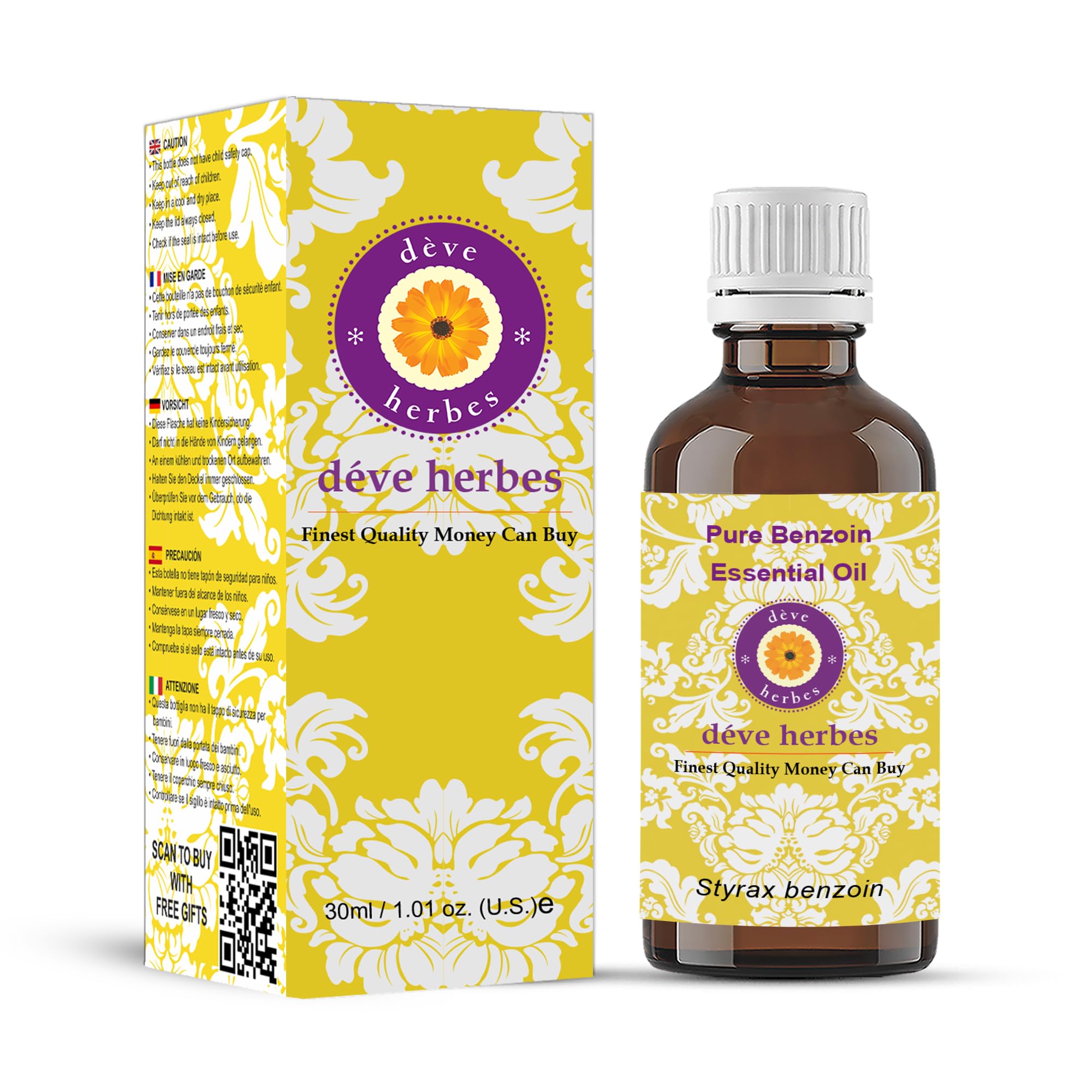 Deve Herbes Pure Benzoin Essential Oil (Styrax Benzoin) Steam Distilled Natural Therapeutic Grade 30ml (1 oz)