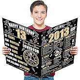Turypaty Large 13th Birthday Card With Envelope for Boys Girls, 2013 Black Gold Happy 13th Birthday Giant Guest Signature Book Gifts, Big Vintage 2013 13 Greeting Card Decoration Party Supplies