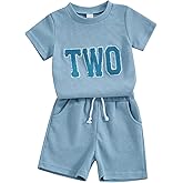 Honganda Toddler Baby Boy 1st 2nd Birthday Outfit Set Embroideried T-shirt Tops with Casual Shorts Summer Birthday Clothes