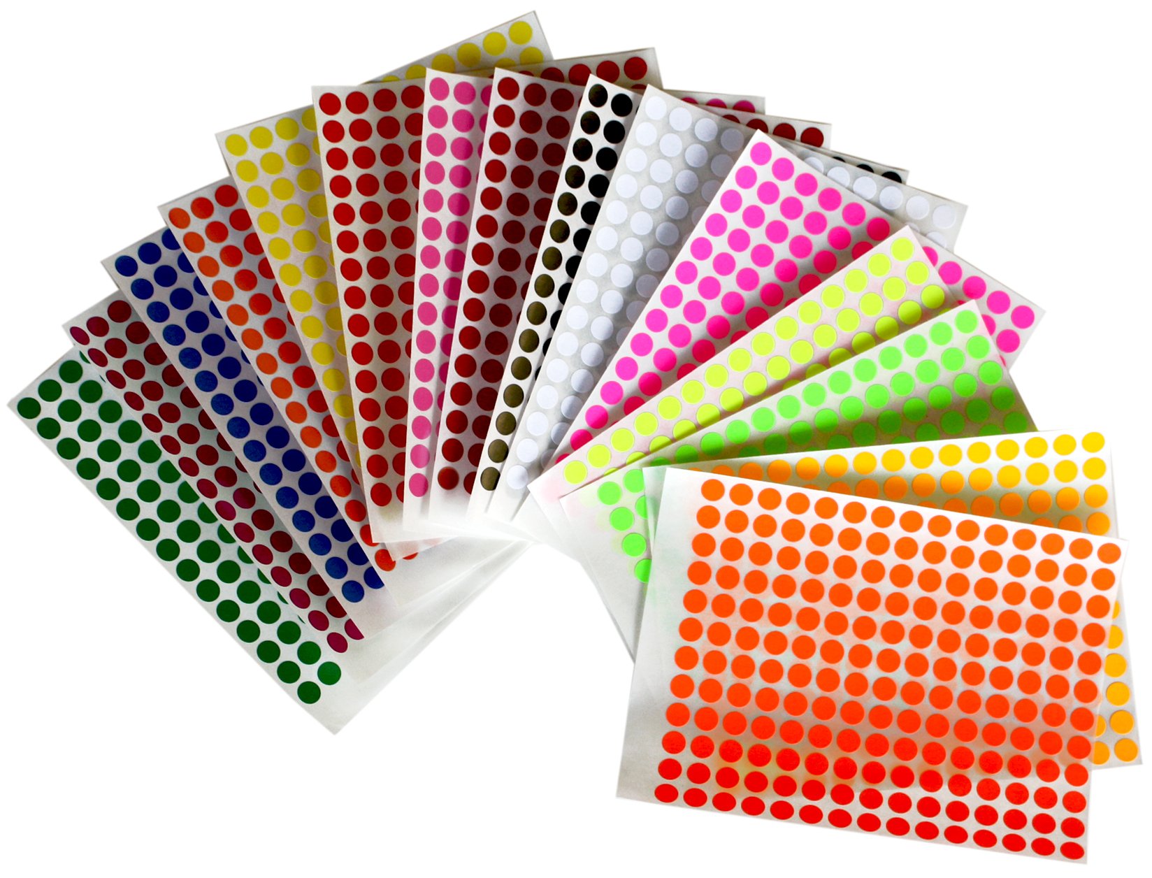 Colored Labels ¼ inch 8mm 5/16 Dot Stickers in 15 Colors - 2688 Pack by Royal Green