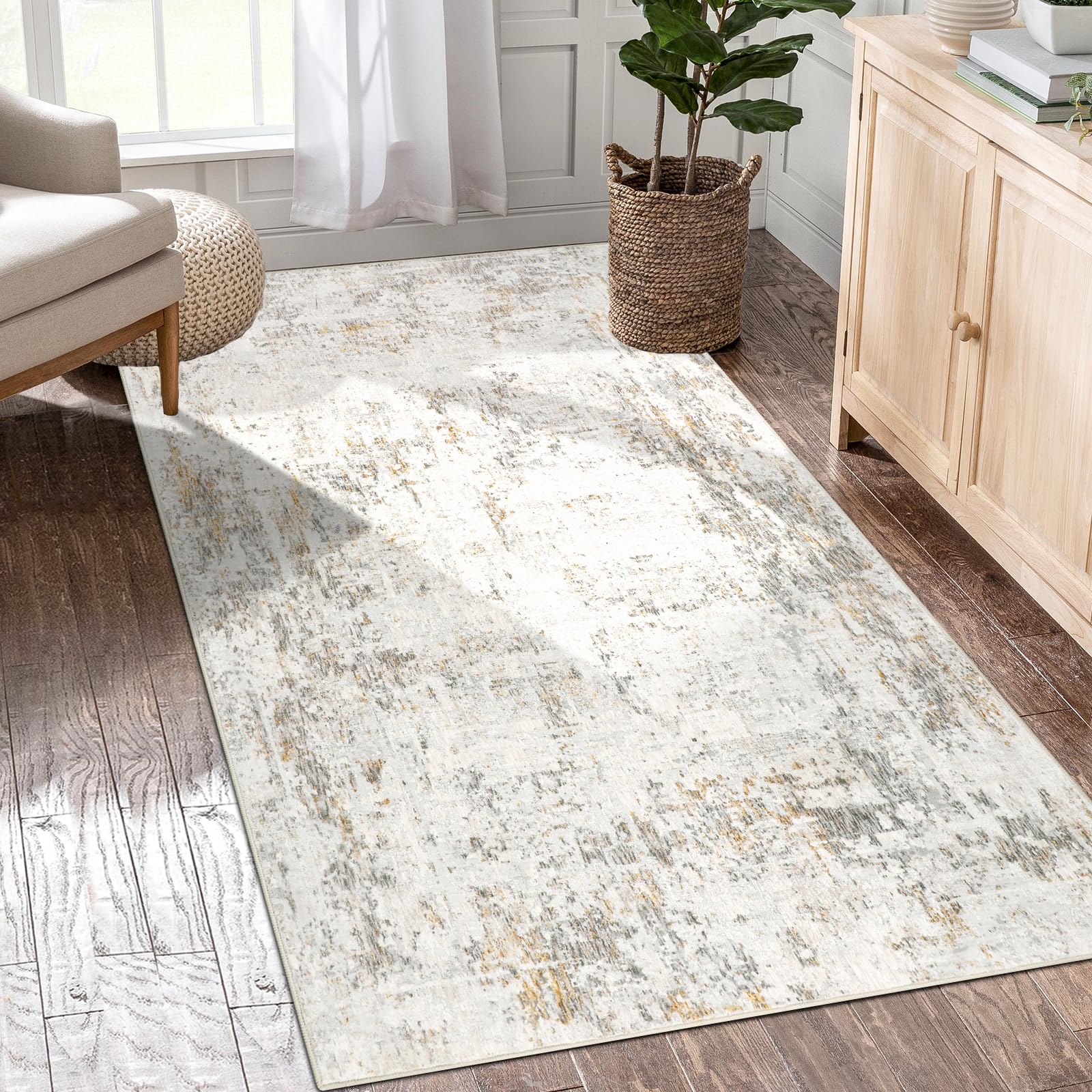 Capslpad Beige Abstract Area Rug 80x150cm Modern Short Pile Soft Faux Wool Hallway Runner Rug Washable Indoor Rug Non Slip Minimalist Floor Mat Rugs for Bedroom Office Area Kitchen Decor