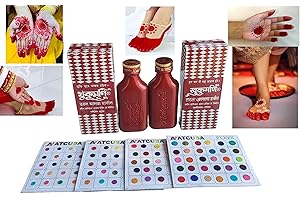 Alta for Hands and Feet 50ml x2 +240 Bindi pack |ATCUSA 240 multicolored Bindis for decoration | Wedding ceremony bengali mahavar event| Alta for bharatanatyam dance |Natural Red Drawing Dye |