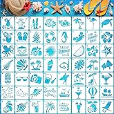 Augshy 56 Pack Summer Stencils for Painting, 3 Inch Beach Crafts Template | Reusable Hawaiian Ocean Life Stencils, Scrapbooking Drawing Wall Floor Decor, DIY Rock Painting Airbrush Fabric Art, 3 Inch