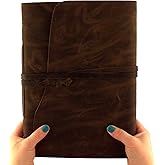 Large Rustic Genuine Leather Photo Album - Scrapbook Style Pages, Gift Box Included - Holds 200 4x6 or 5x7 Photos