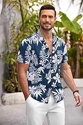 COOFANDY Mens Hawaiian Shirt Short Sleeve Floral