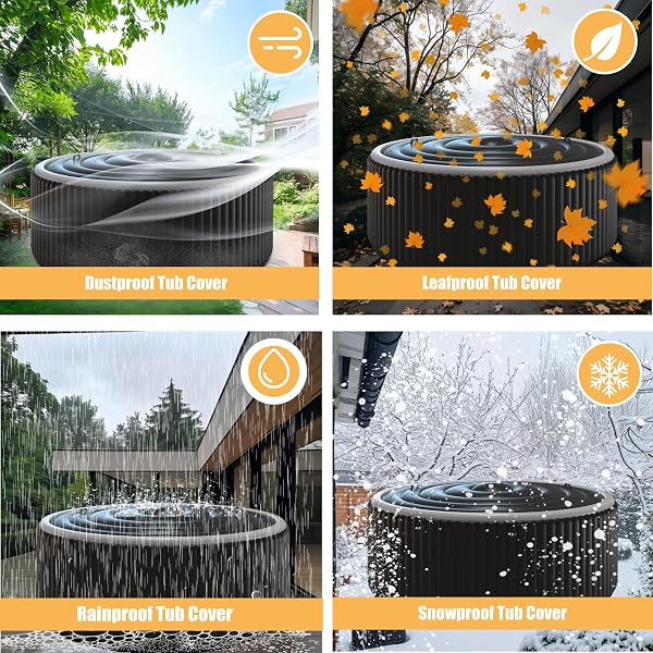 SIBOSEN INFLATABLE HOT TUB COVER WITH HANDLE, ONE SIZE FITS ALL PORTABLE HOT TUB COVER UPGRADE INSULATED THERMAL ENERGY SAVING HOT TUB LID PROTECTOR OUTDOOR WINDPROOF RAIN-PROOF SNOW-PROOF (BLACK)