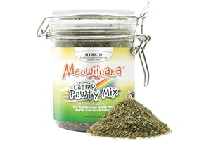 Meowijuana Catnibas Catnip Pawty Mix Jar | Premium Cat Nip for Cats with Silvervine, Passion Flower, Chamomile, Dandelion & Valerian Root | High Potency Catnip | 60g