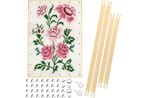 Seeloowy 2 Sets Stretcher Bars for Needlework with Thumb Tacks DIY Canvas Stretcher Bars Wooden Canvas Picture Frame Needlepoint Frame Canvas Frame for Cross Stitch Embroidery Crafts (12 x 16 Inch)
