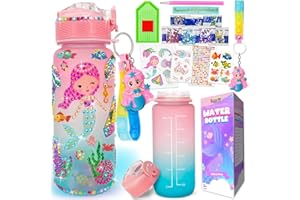 RIANEAN Decorate Your Own Water Bottle Kits for Girls Age 4-6-8-10, DIY Mermaid Girls Toys with LED Light, Painting Arts and Crafts for Kids Ages 8-12, Birthday Gifts for Kids Age 5 6 7 8