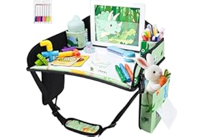 Kids Travel Tray, Travel Tray for Kid, Toddler Road Trip Essentials with Drawing Kit, Car Seat Trays for Toddler, Green