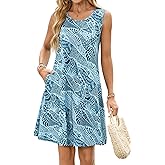 ENMAIN Sundress for Women Summer Casual Sleeveless Dress Swing Loose Floral Cover up Beach Tank Dresses with Pockets