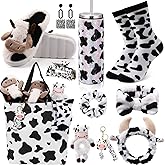 FillTouch 11 Pcs Cow Gifts Sets for Women Tumbler Slippers Socks Earrings Hair Scrunchies Headbands Tote Bag Cow Print Stuff for Graduation Birthday Mother Animal Lover Farm