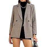 ELLEVEN Women's Oversized Boyfriend Blazer, Plaid Tweed Jacket Fully Lined - Fall Winter Coat for Work Office