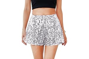 MANER Women's Sequin Shorts Sparkly Stretchy Night Out Party High Waisted Shorts