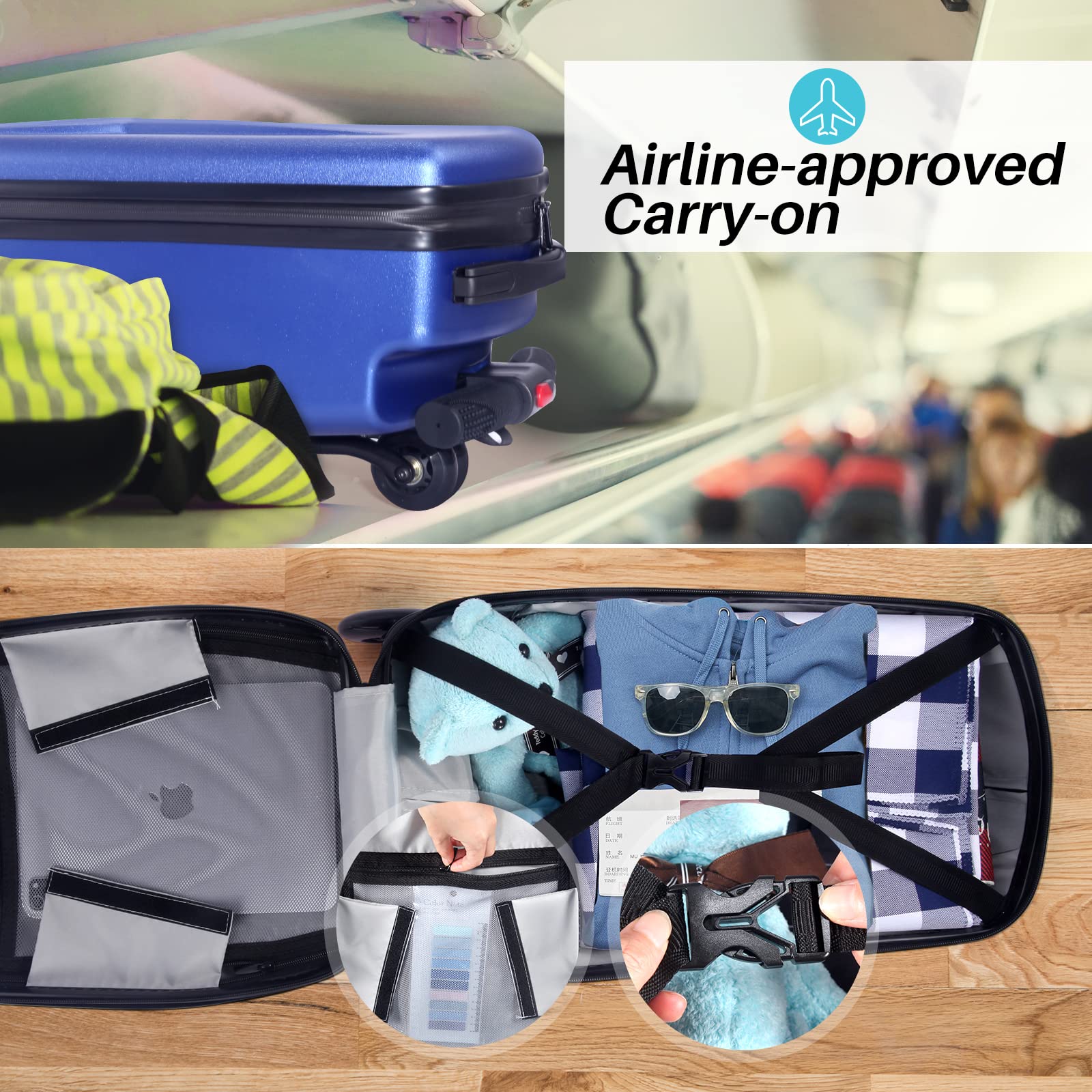 iubest Scooter Luggage Carry On Scooter Suitcase for Kids Age 4-15, Detachable & Foldable 4 in 1 Kids Suitcase, Multifunctional Ride On Travel Trolley Scooter Combo-Blue