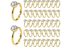 40 pcs Fake Wedding Rings, VEINARDYL Adjustable Bridal Shower Diamond Ring, Engagement Rings Plastic Ring for Wedding Engagem