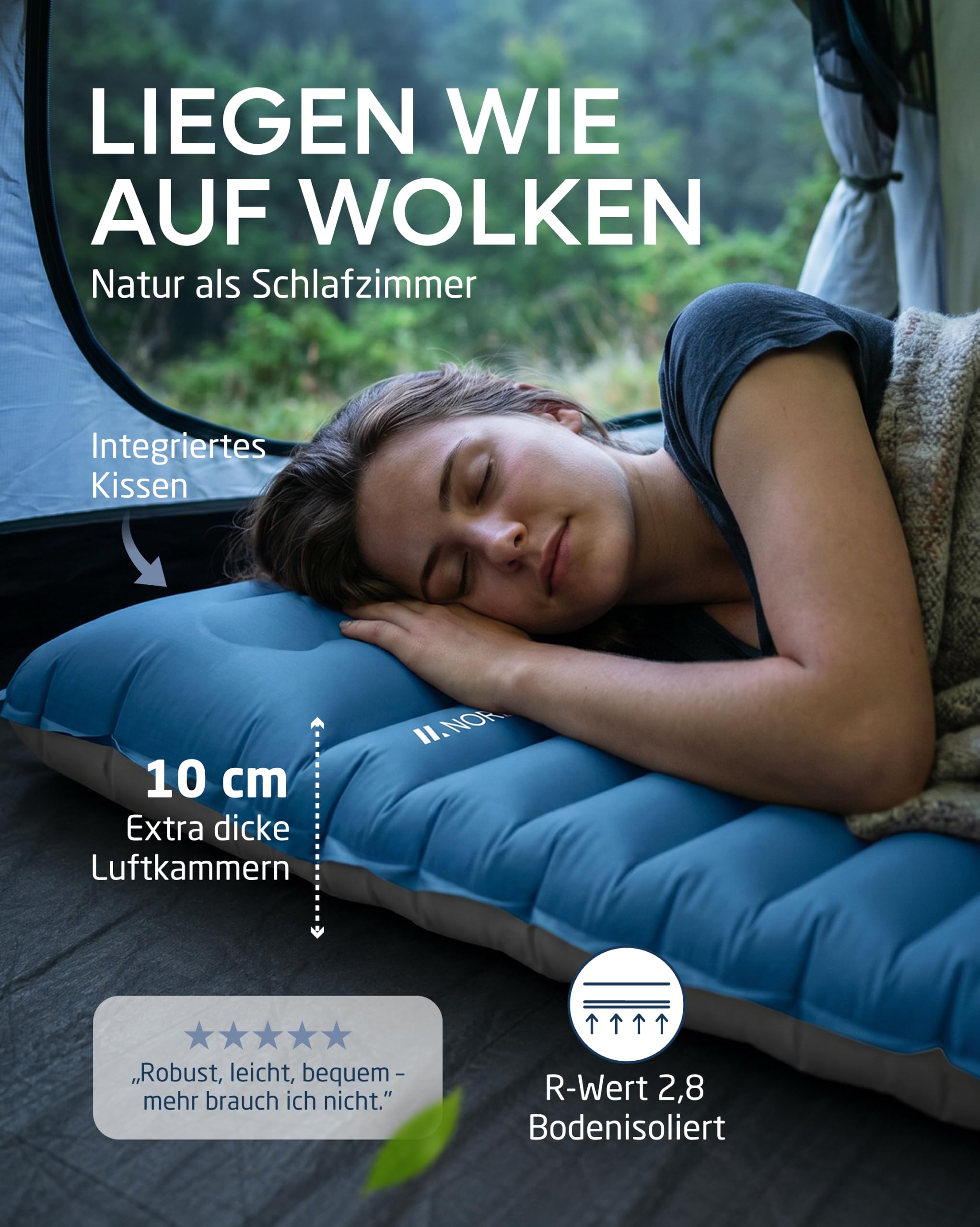 NORDMUT® Isomatte Schnellaufblasend mit integrierter Fußpumpe 10 cm - Isomatte Camping mit kleinem Packmaß - Outdoor Matratze für müheloses aufpumpen - Camping Matratze Ultra komfortabel 4