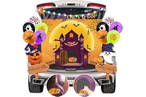 MZFOWSEN Halloween Trunk or Treat Decorations Kit for Car SUV with Trick or Treat Banner, Backdrop, Balloons, Stickers, Halloween Decor for Garage Door Entryway Archway