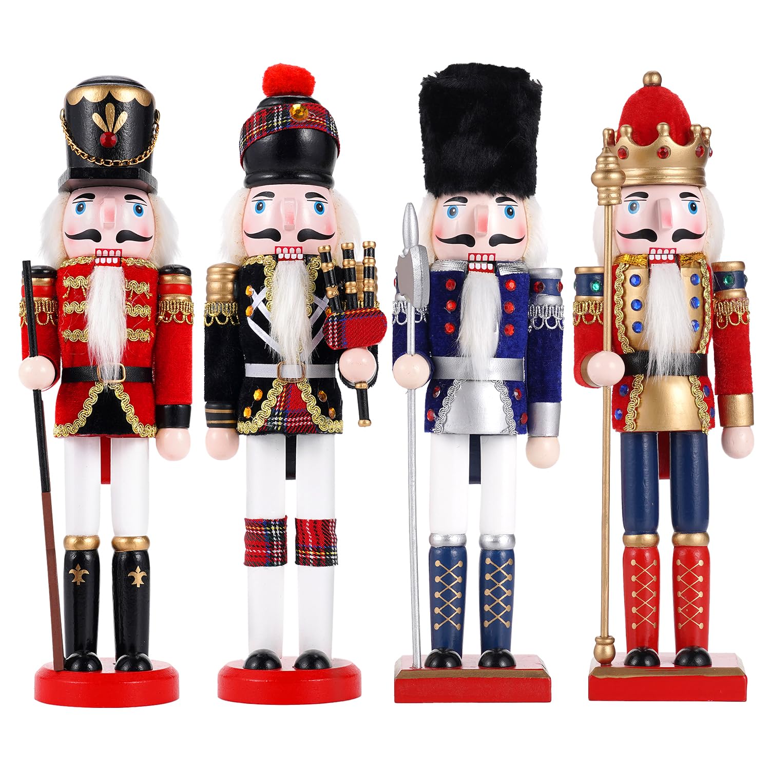 COMBIUBIU 4PCS Wooden Christmas Decorations Nutcracker Soldier, 30CM Traditional Painted Nutcracker Figures,Festive Collectible Ornament for Home Fireplace Christmas Tree Party Decoration