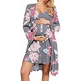 Ekouaer Maternity Nursing Gown and Robe Set 2 Piece Waffle Breastfeeding Nightgown 3 in 1 Labor and Delivery Hospital Gown