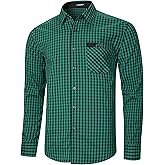 HISDERN Mens Plaid Button Down Shirt Long Sleeve Dress Shirts for Men Casual Wrinkle Free Regular Fit Work Shirt with Pocket