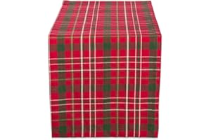 DII Holiday Dining Table Linen Collection Tartan Holly Plaid, Christmas Table Runner, 14x108, Red & Green
