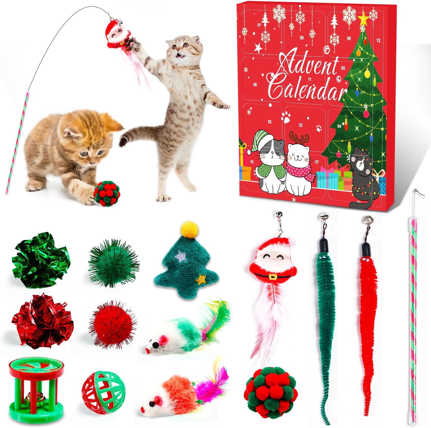 Advent Calendars - Cat Advent Calendar 2023, 12 Day Christmas Countdown Calendar for Cat with Assorted Cat Toys-Interactive Wand Elk Christmas Tree Catnip Toys Xmas Gifts for Kitten