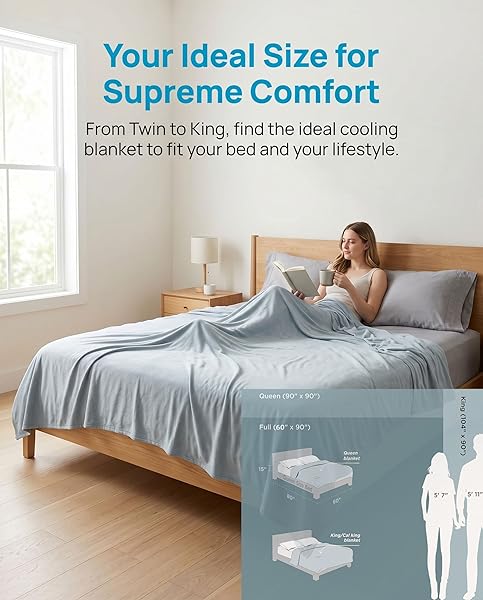 COOLING COMFORTER QUEEN SIZE, COOLING BLANKETS FOR HOT SLEEPERS AND NIGHT SWEATS, BLUE SUMMER COMFORTER FOR QUEEN SIZE BED, Q-MAX 0.45 ARC-CHILL BREATHABLE SOFT LIGHTWEIGHT SILK SMOOTH,90 X 90 INCH