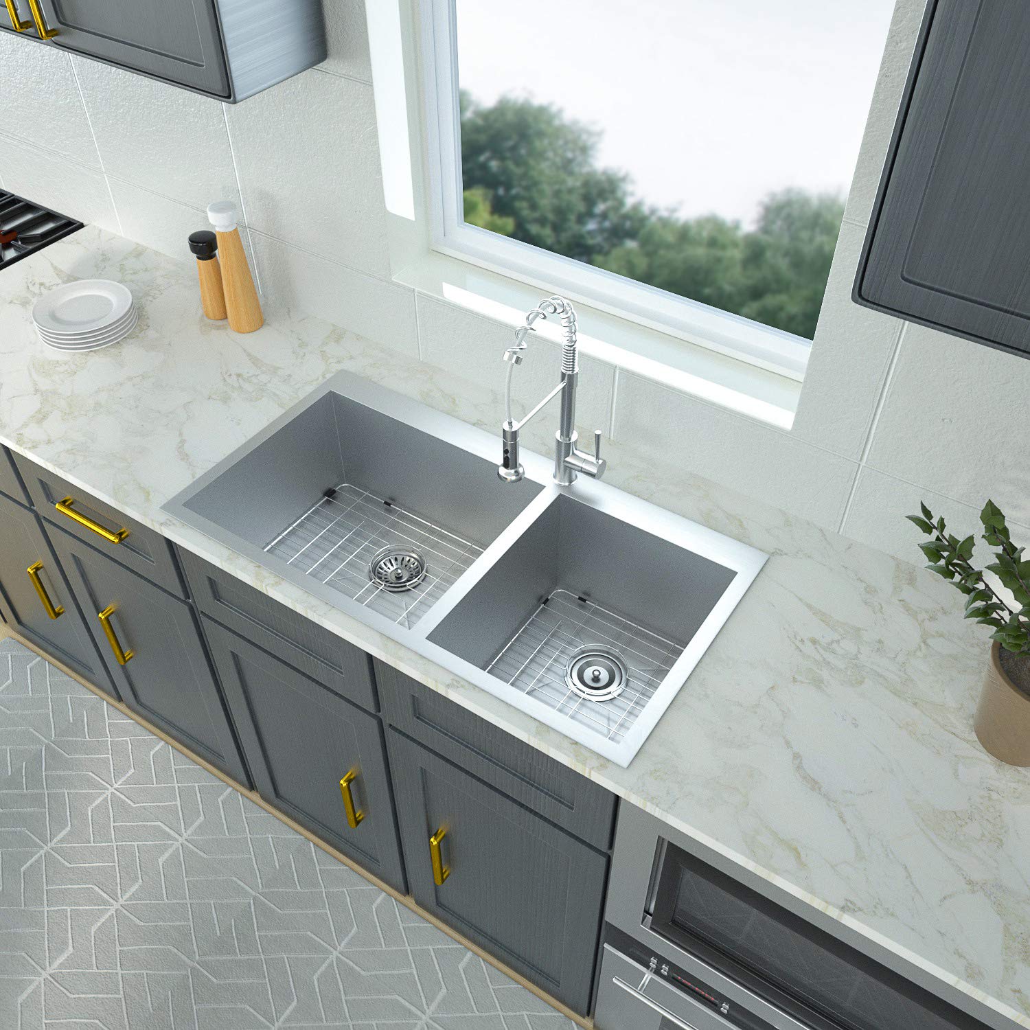 32 Kitchen Sink Drop In - Logmey 32x18 Kitchen Sink Double Bowl Topmount Drop In 18 Gauge Stainless Steel Double Bowl 60/40 Drop Sink