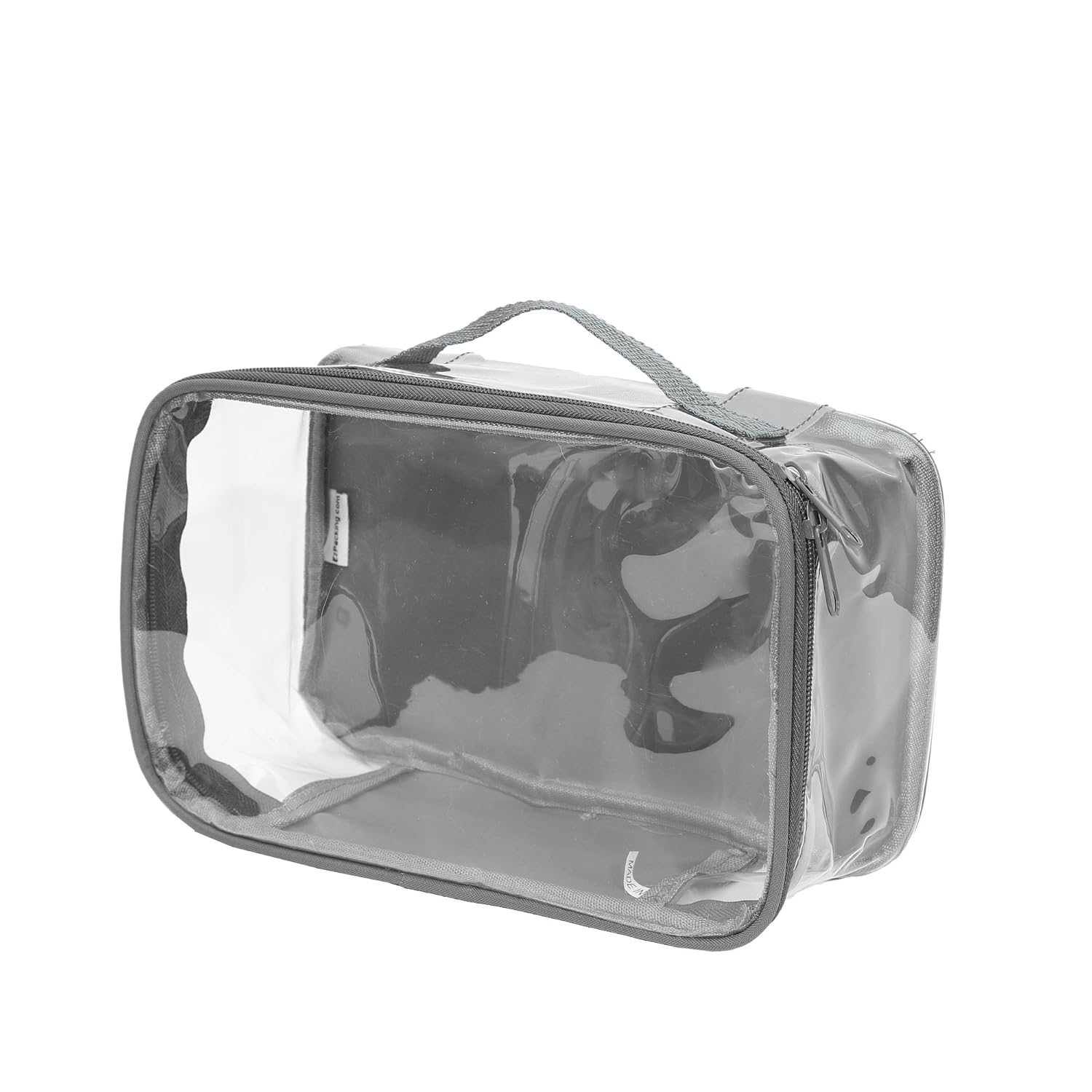 Clear Toiletry Makeup Bag, Cosmetic Organizer, Travel Case, PVC Plastic w/Handle (Gray)