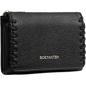 BOSTANTEN Small Wallet Women RFID Blocking Card Holder with Zipper Pocket | Soft Suede Pebble Leather, Trifold, ID Window, Co