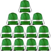 KUUQA 12 Pcs Drawstring Backpack Bag Bulk Dark Green | Reflective, String Bags Cinch Sack, For Team Yoga Sport Gym Traveling