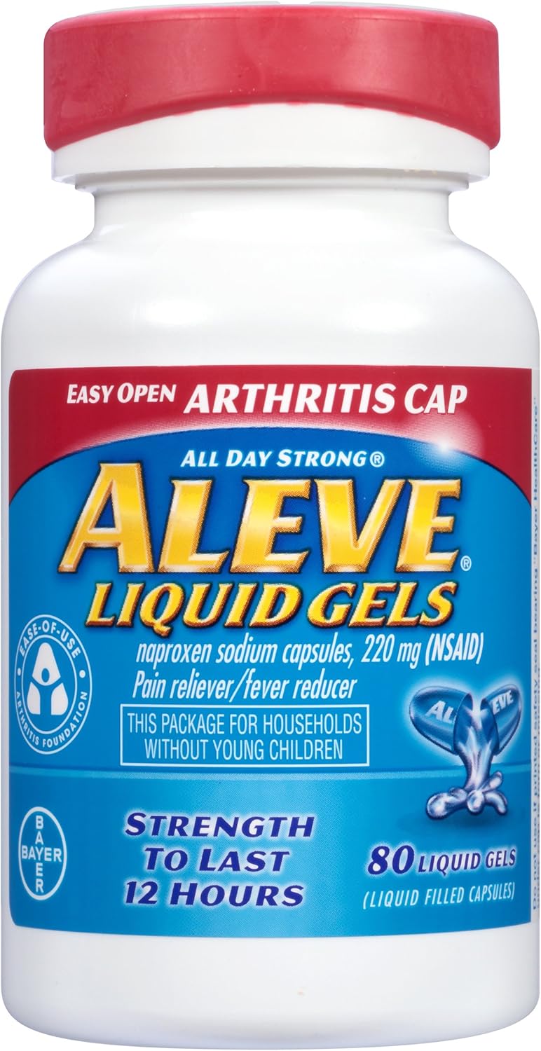 Aleve Liquid Gels with Easy Open Arthritis Cap, Naproxen Sodium, 220mg (NSAID) Pain Reliever/Fever Reducer, 80 Count: Health & Personal Care