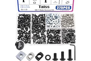 Taiss 275PCS M5 T-Nuts and Bolts Kit for 2020 Aluminum Extrusion Hardware,T Sliding Nut,T-Slot Nut,M5x8/10/12mm Hexagon Socket Screws and Washers with Hex Wrench