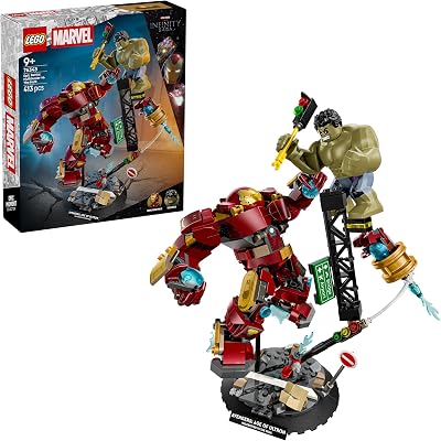 ǀ Marvel Le Combat Légendaire Entre Hulkbuster et Hulk - Jouet de Super-Héros avec 2 Figurines d'action & Minifigurine d'Iron Man - Cadeau Avengers pour Garçon ou Fans dès 9 Ans 76343