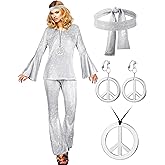 Haysandy 70s Women Disco Costume Set Disco Outfit Shinning Sparkly Dress Jumpsuit for Carnival Halloween