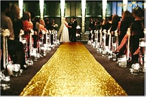 ShinyBeauty Gold Aisle Runners 2FTx15FT Carpet Runner for Party Glitter Runner for Wedding Aisle Runner Gold N105