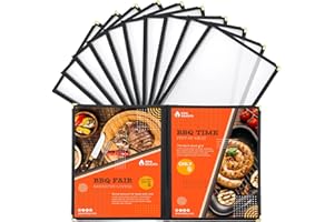 MYFULLY 8.5 x 11 Inch Menu Covers | Pack of 10 Transparent Restaurant Menu Covers, American Style Menu Holders for Restaurants, Bars, Cafes, Food & Drink (8.5"x 11" (2 Pages, 4 View))
