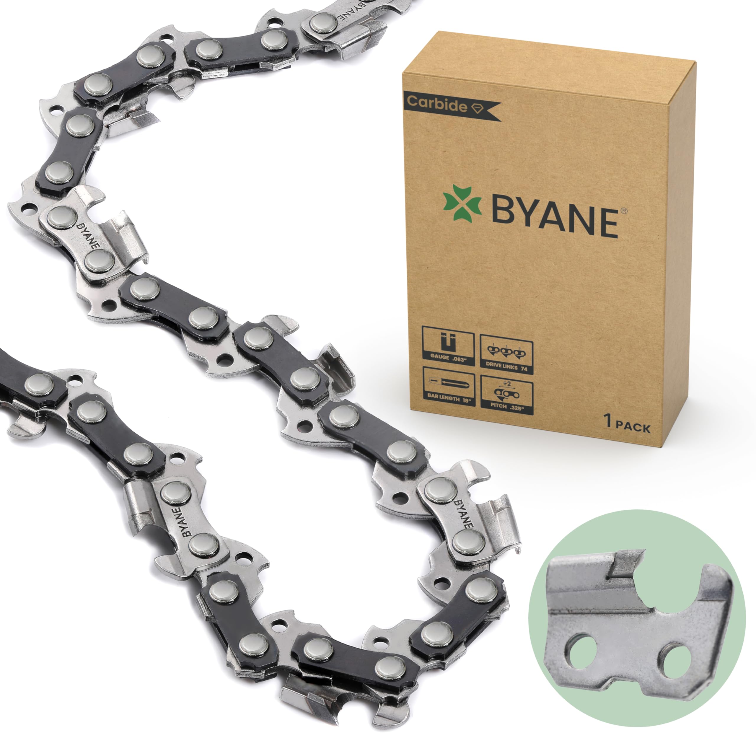 Photo 1 of BYANE Carbide Chainsaw Chain 18 Inch, .325 Pitch, 063" Gauge, 74 Drive Links, Low Kickback, Fits Stihl 024, MS270, MS 271 Farm Boss, MS 290, MS291, MS311 and More