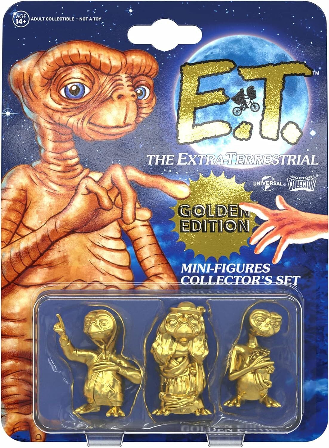 Doctor Collector E.T. the Extraterrestrial Mini Figure Collection, Golden Edition, Official Pack of 3 Golden Miniatures