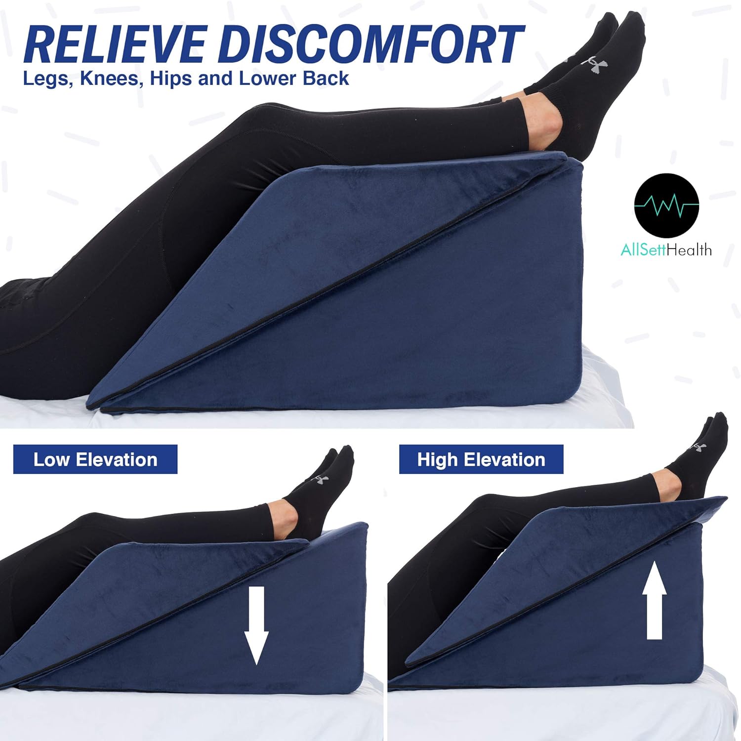 Bed Wedge Pillow – 2 Separate Memory Foam Incline Cushions, System for Legs, Knees and Back Support Pillow | Acid Reflux, Anti Snoring, Heartburn, Reading – Machine Washable, Navy: Health & Personal Care