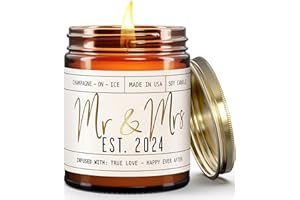 SOY AND SASS Wedding Gifts for Couples 2024, Mr and Mrs Gifts - 'Mr & Mrs Est. 2024' Candle, w/Champagne on Ice I Unique Newlywed Wedding Gifts for Couple I Wedding Shower Gifts Bride & Groom I 50Hr Burn,USA Made