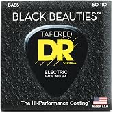 DR Strings BLACK BEAUTIES Coated Steel Bass Strings (50-110 Tapered) | Heavy tension with a tapered end for a snug bridge fit, deep low end, and thick, aggressive tone.