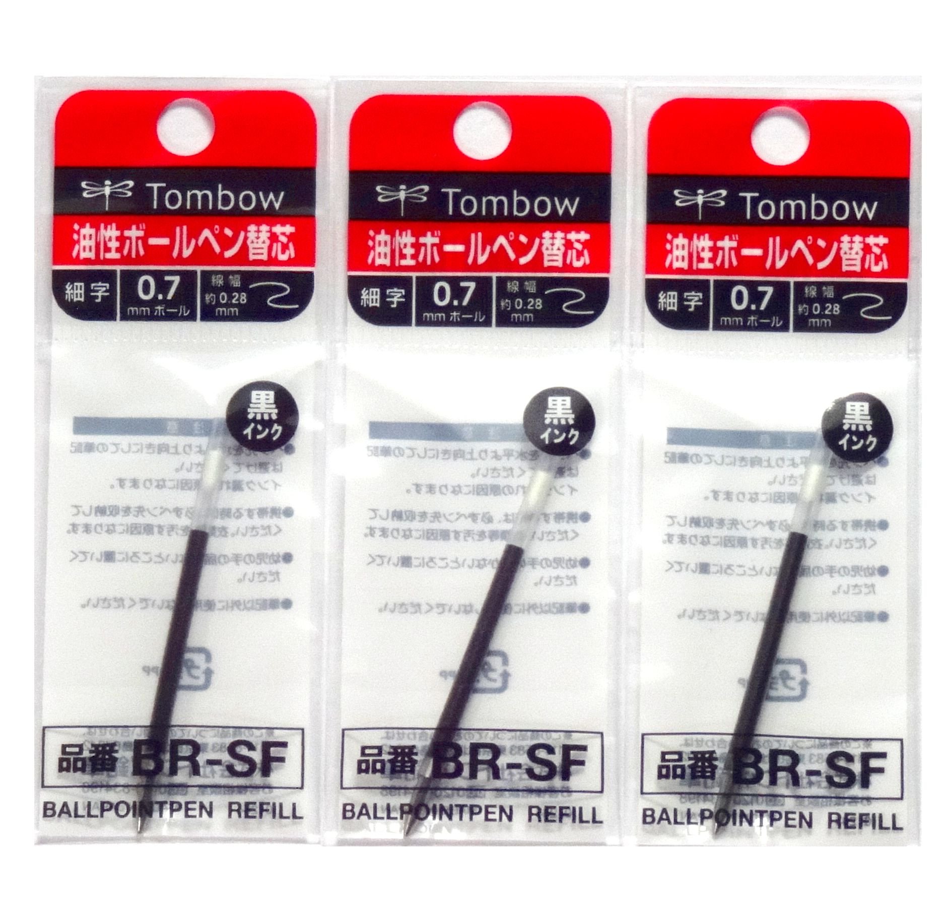 Tombow 0.7mm Black Ink Refill (BR-SF33), for Airpress BallPoint Pen (BC-AP) , 3 Pack/Total 3 pcs (Japan Import)