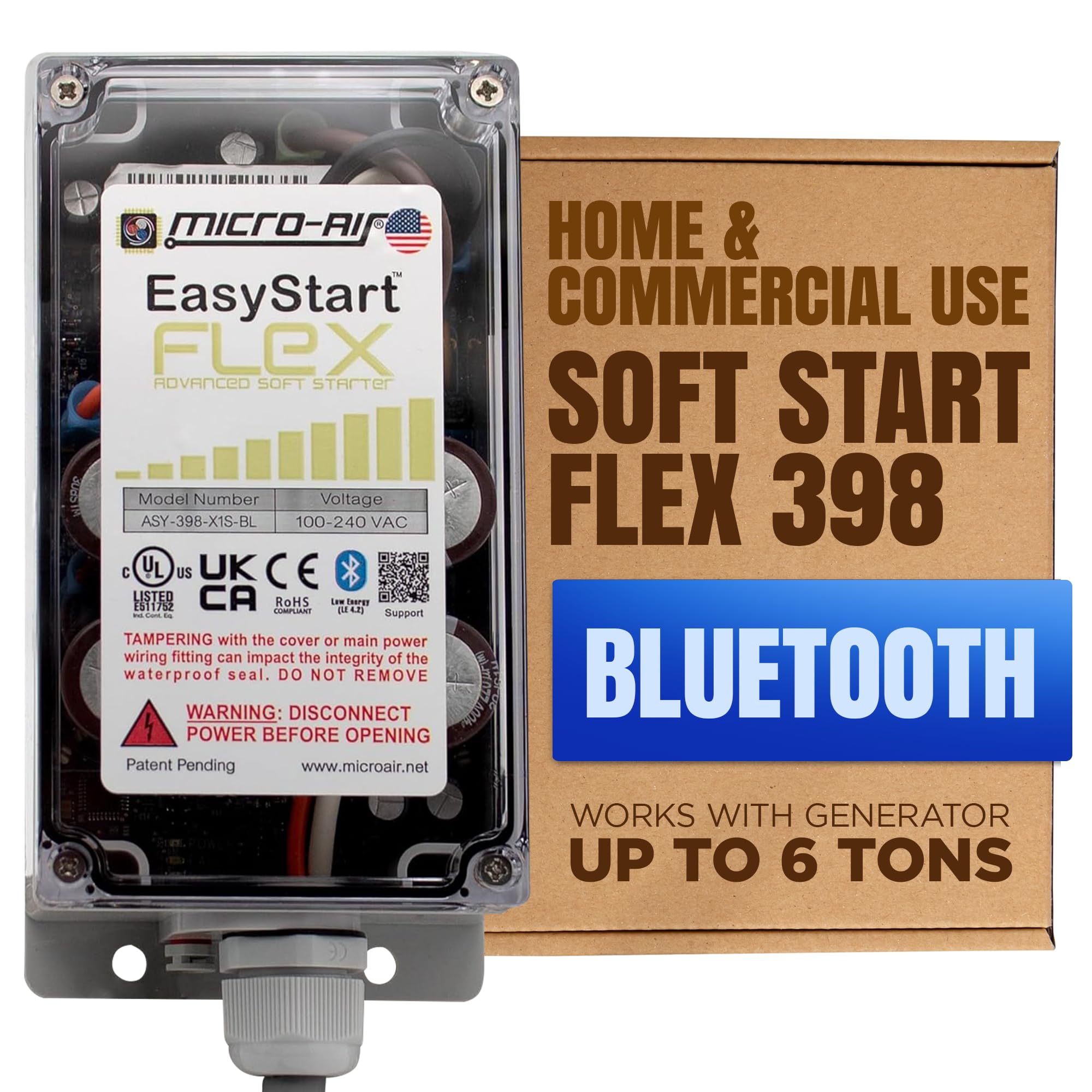 Photo 1 of MICRO-AIR EasyStart FLEX 398 - Bluetooth Soft Start Kit for Home Air Conditioner, RV & Commercial Use, Works with Generators, Reduces Power Surge, Efficient Start-Up - Up to 6 Tons