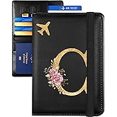 Slohif Initial Passport Holder Cover Wallet Case for Travel Women - Leather Letter Passport Book Family Multiple Personalized Organizer Card Slots Protector Sleeve Essentials Slim Carrier Black C