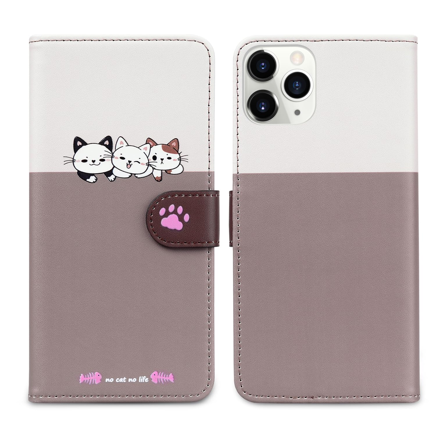 Nbziyoo Phone Case for iPhone 11 Pro,Cartoon Cats/Dogs Patterns Flip Wallet Case with Card Slots, Premium Magnetic PU Leather Cover Case for iPhone 11 Pro, Light Gray