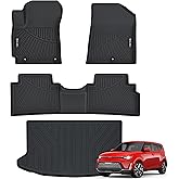 Floor Mats & Cargo Liner for Kia Soul 2026 2025 2024-2020 All Weather Protection TPE Rubber Floor Liners Full Set Automotive Mat Accessories, Black (Only Fits Upper Floor of The Trunk)
