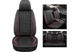 HAIYAOTIMES Leather Car Seat Covers Full Set, Waterproof Faux Leather Seat Covers for Cars, Non-Slip Car Interior Covers Universal Fit for Most Cars Sedans Trucks SUVs, Black/Red