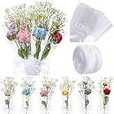 Suncalla 6 Bundle Valentines Day Crochet Flower Bouquet Handmade Crochet Rose Artificial Babys Breath Puff Flowers Bouquet Gift for Woman Appreciation Birthday Favors(Multicolor,Rose)